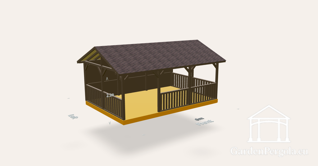 Havepavillon 4x6m med brunt skifer tag med dobbelt hældning