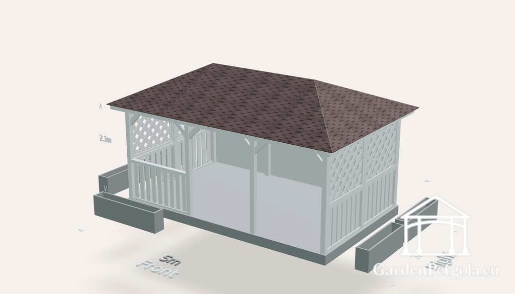 Havepavillon 3x5m med brunt skifertag i fire skråninger