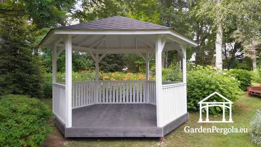 Seks-sidet træpavillon — hyggelig havepavillon med gulv og overdækket tag - garden gazebo pergola