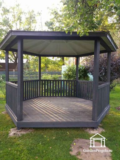 Seks-sidet Træpavillon — Hyggelig Havepavillon med Gulv og Overdækket Tag