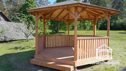Sekssidet Træpavillon — Hyggelig Havepavillon med Gulv og Overdækket Tag - garden gazebo pergola