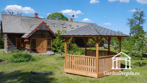 Sekssidet Træpavillon — Hyggelig Havepavillon med Gulv og Overdækket Tag