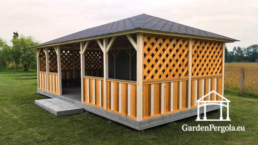 4x8 m Træ Børnehave Pavillon — Rummelig Udendørs Pavillon med Gulv og Overdækket Tag