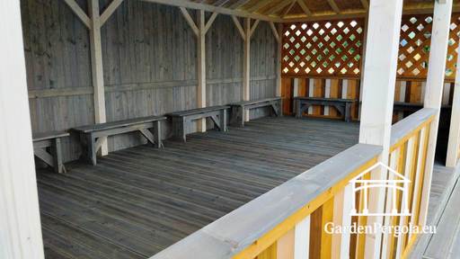 4x8 m Træ Børnehave Pavillon — Rummelig Udendørs Pavillon med Gulv og Overdækket Tag
