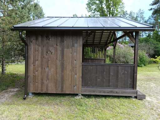 4x6 m Træpavillon — Rummelig Havepavillon med Gulv og Dobbelt Tag