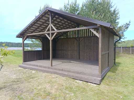 4x6 m Træpavillon — Rummelig Havepavillon med Gulv og Dobbelt Tag - garden gazebo pergola