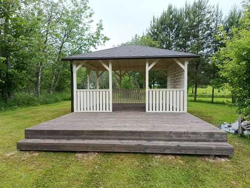 4x4,5 m Hvidt Træpavillon — Elegant Havepavillon med Terrasse og Smukt Design - garden gazebo pergola
