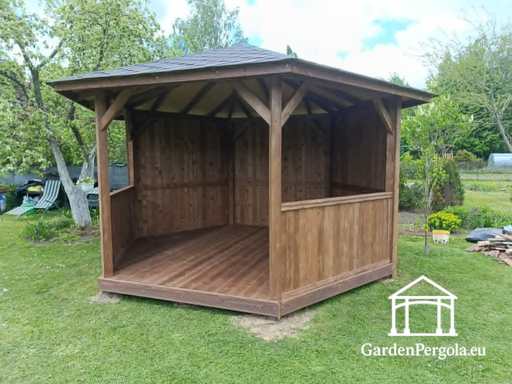 Seks-sidet Træpavillon — Hyggelig Havepavillon med Gulv og Overdækket Tag - garden gazebo pergola