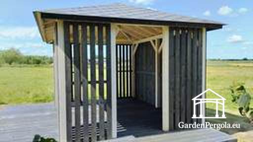 3x4 m Træpavillon med 4x4 m Terrasse — Hyggelig Havepavillon med Gulv og Åben Terrasse
