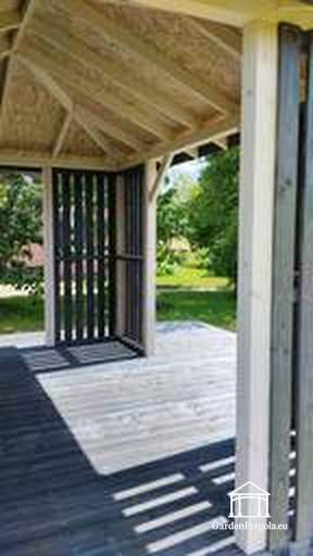 3x4 m Træpavillon med 4x4 m Terrasse — Hyggelig Havepavillon med Gulv og Åben Terrasse