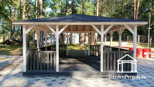 5x5 m Træpavillon — Rummelig Havepavillon med Gulv og To Åbne Indgange - garden gazebo pergola
