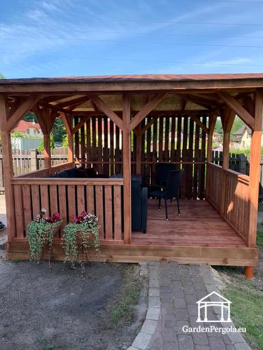 3x3,5 m Brun Træhavepavillon — Hyggelig Havepavillon med Gulv og Dekorative Gitter Sider - garden gazebo pergola
