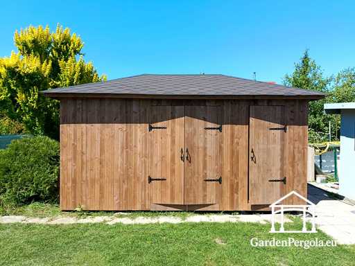 3x5,5 m Specialfremstillet Træhavehus — Rummeligt Opbevaringsskur med Brede Dobbeltdøre - garden gazebo pergola