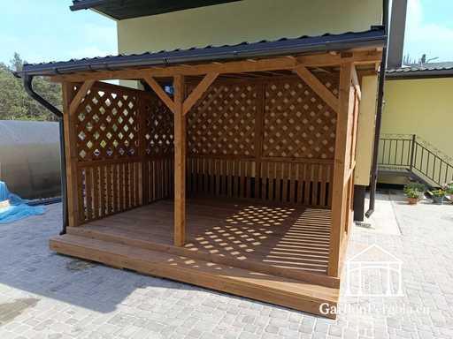 3x3,5 m Naturlig Træhusforlængelse med 1,3x1,3 m Airconditionafdækning - garden gazebo pergola