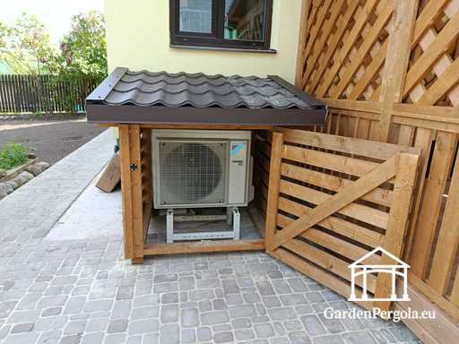 3x3,5 m Naturlig Træhusforlængelse med 1,3x1,3 m Airconditionafdækning