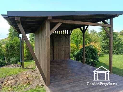 3x6 m naturligt træhavepavillon dækket med 3x4 m tag