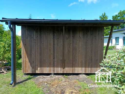 3x6 m naturligt træhavepavillon dækket med 3x4 m tag