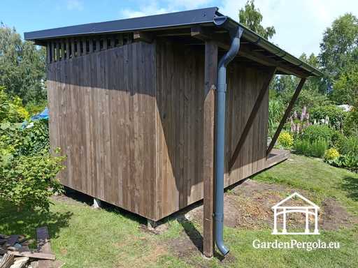 3x6 m naturligt træhavepavillon dækket med 3x4 m tag