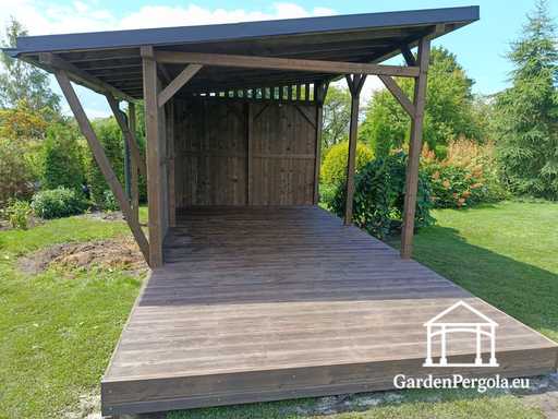 3x6 m naturligt træhavepavillon dækket med 3x4 m tag