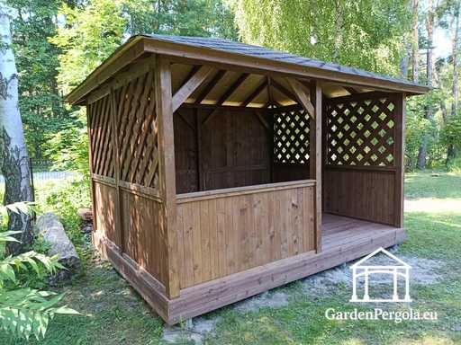3x4 m Mørkebrun Trægazebo til Haven