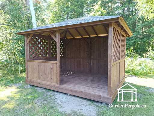 3x4 m Mørkebrun Trægazebo til Haven