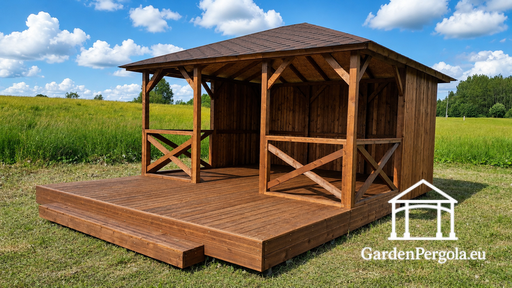 4x4,5 m Trægazebo med 2x4,5 m Åben Terrasse