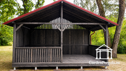 4x6 m Mørkegrå Træhavepavillon med Metal Tag - garden gazebo pergola