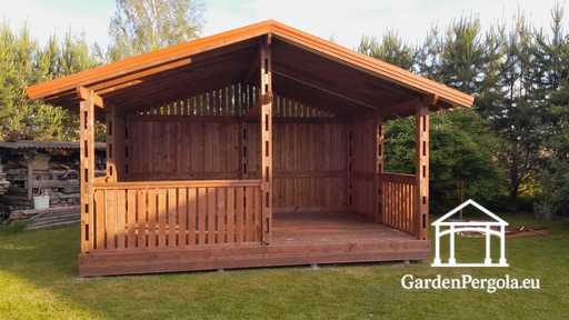 4x6 m Brun Træhavepavillon - garden gazebo pergola