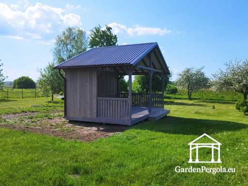 4x6 m Grå Trægazebo med Trin