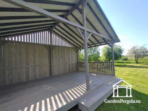 4x6 m Grå Trægazebo med Trin