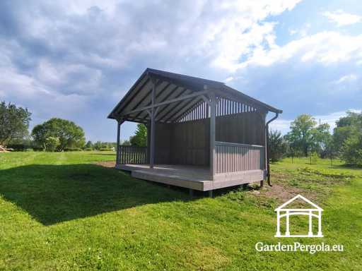 4x6 m Grå Trægazebo med Trin