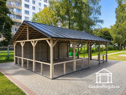 6x8 m naturlig træpavillon uden gulv - garden gazebo pergola