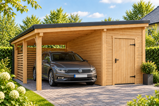 4x5 m træcarport med et lille opbevaringsrum