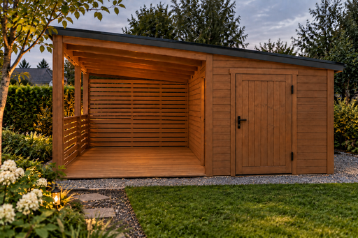 4,5x4,5 m havebygning i træ med opbevaringsenhed og baldakin - garden gazebo pergola