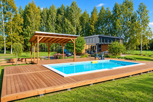 Unik 65 m² naturlig træterrasse ved pool med integreret pergola - garden gazebo pergola