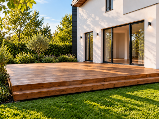 5 x 7 m naturlig træterrasse med trin - garden gazebo pergola
