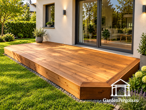 18 m² naturlig træterrasse med uregelmæssige kanter - garden gazebo pergola
